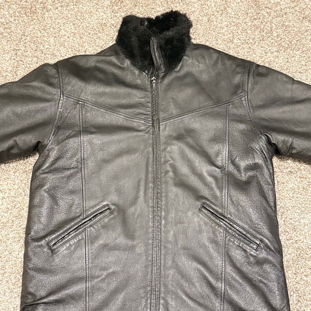 Vintage Wilson Leathers Pelle Studio Reversible Black Leather Faux Fur Jacket